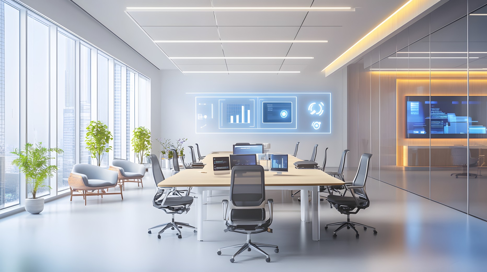 un bureau lumineux