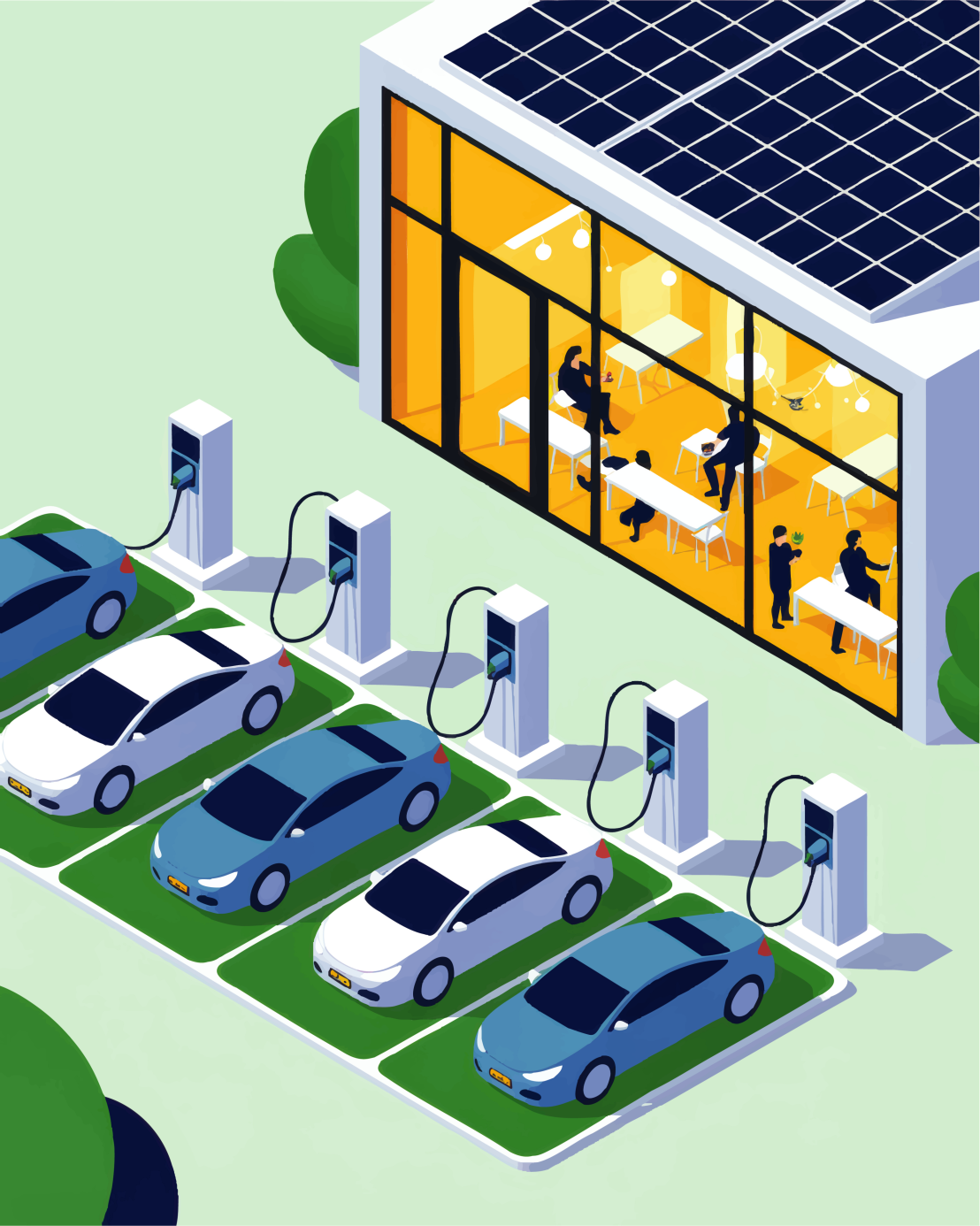 Des voitures en recharges sur un parking d'entreprise