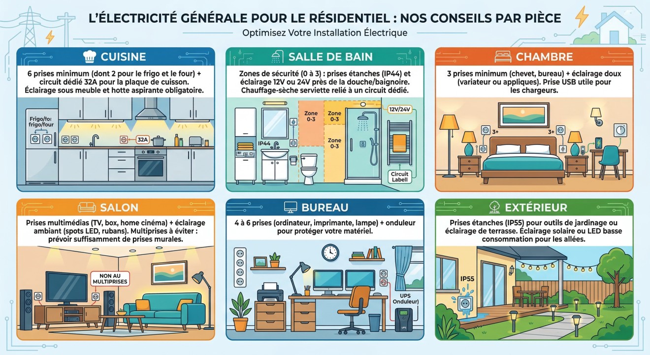 Conseils par pièce pour l'electricité