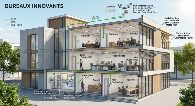 Illustration d'une installation GTB pour des bureaux