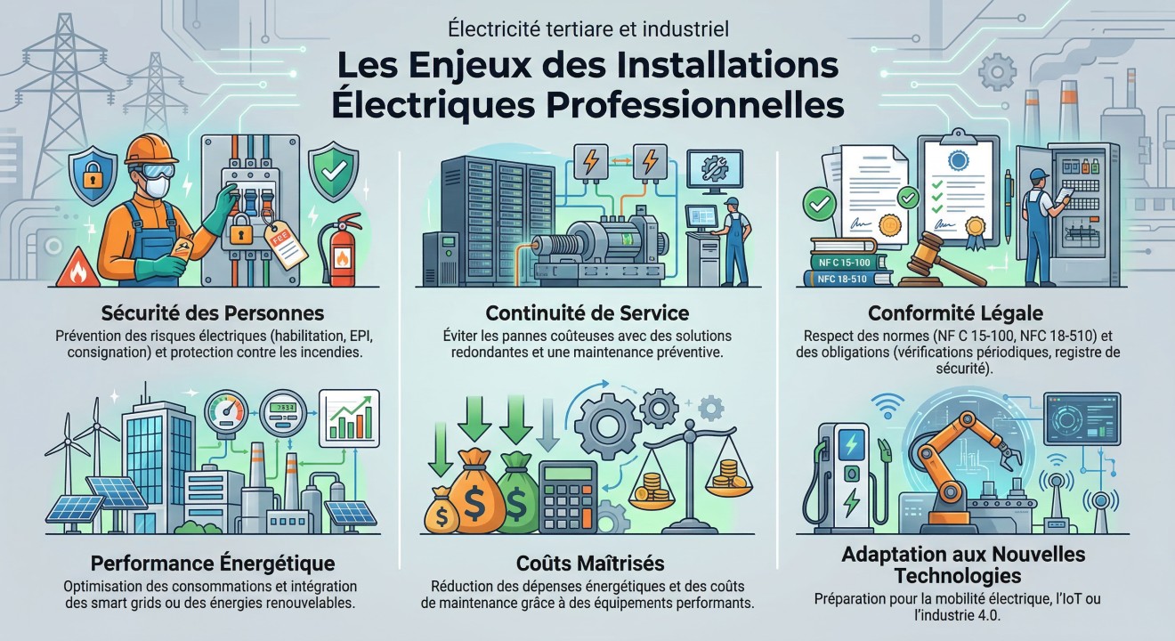 Illustration des enjeux des installations electriques tertiaire