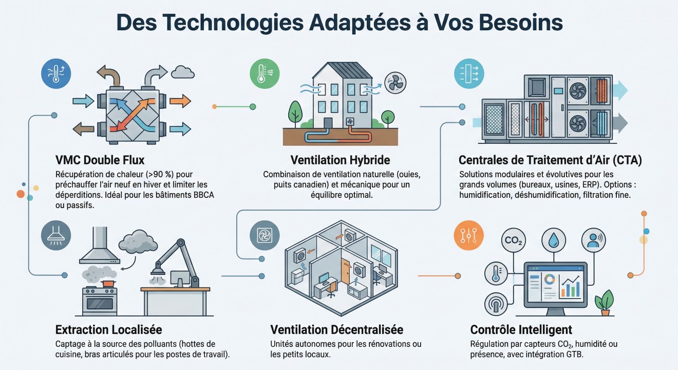Illustrations des solutions de ventilation tertiaire