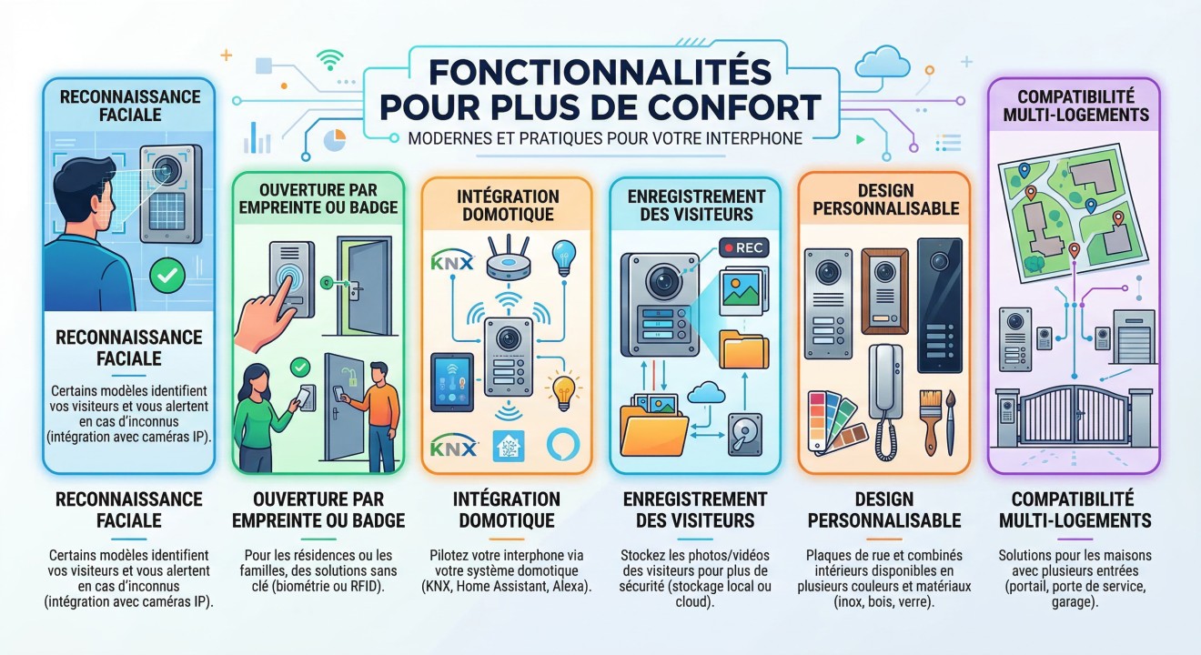 Illustration des fonctionnalités suplémentaire pour un système d'interphonie