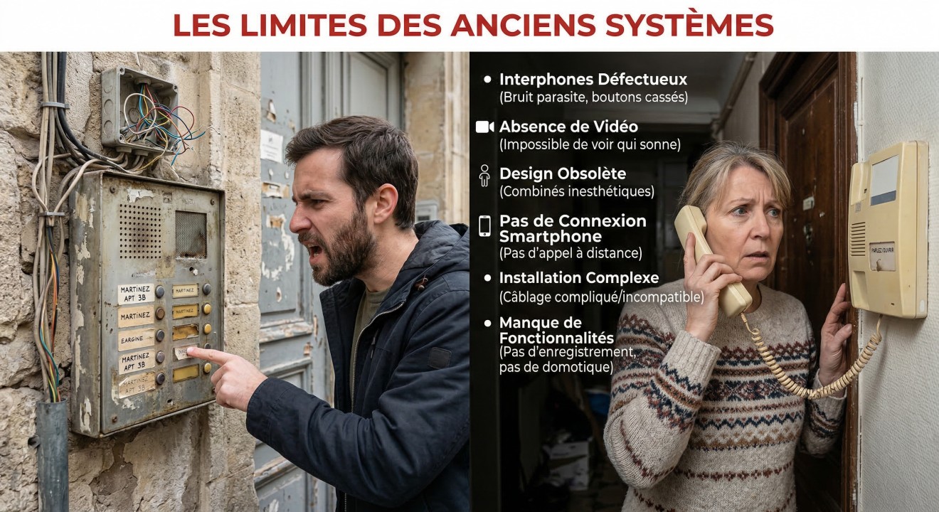 Illustrations des limites des anciens systèmes d'interphonie